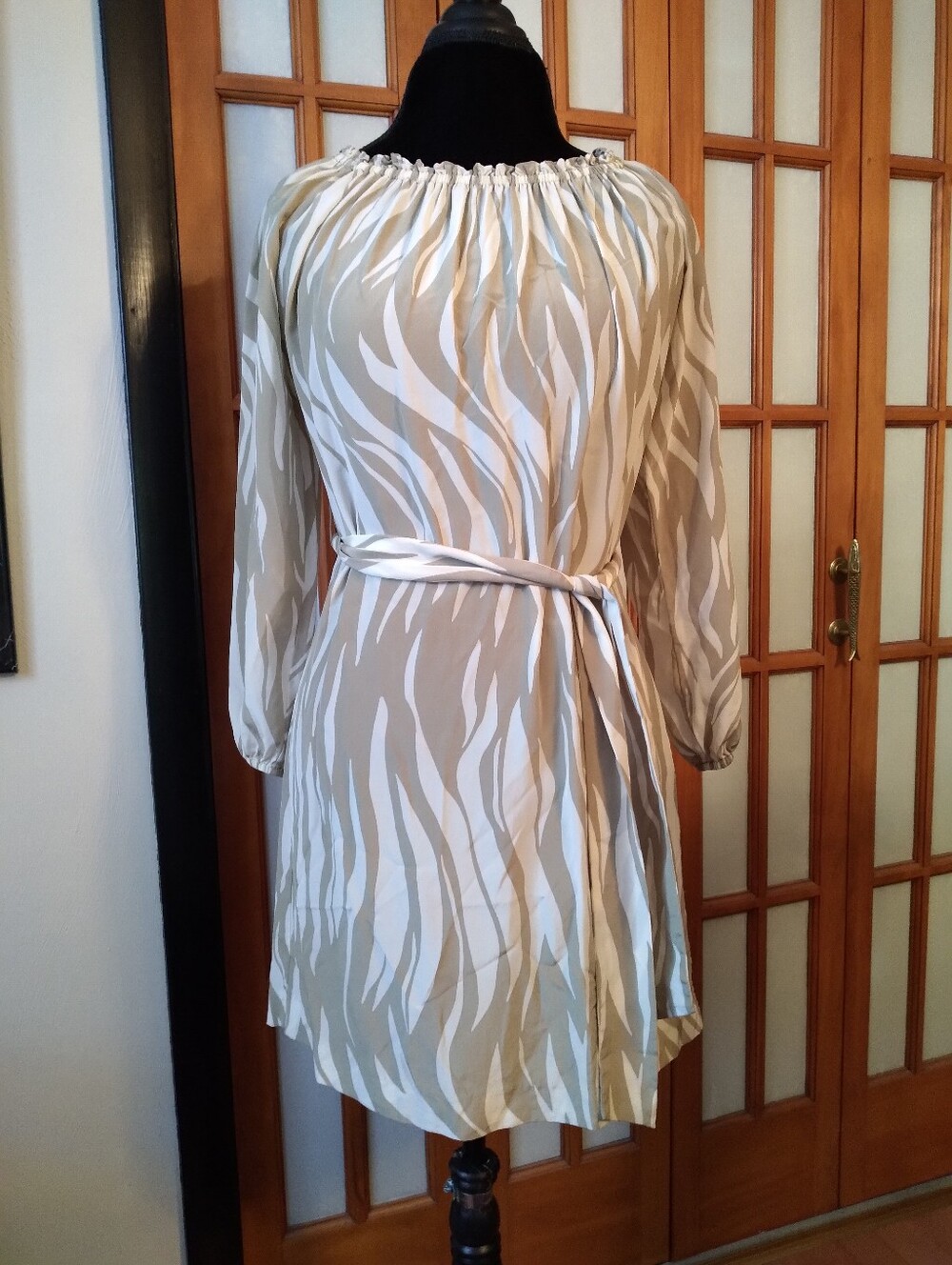 Women's Animal Print Silk Dress By Michael Michael Kors Tan&Ivory Sz PXS EUC